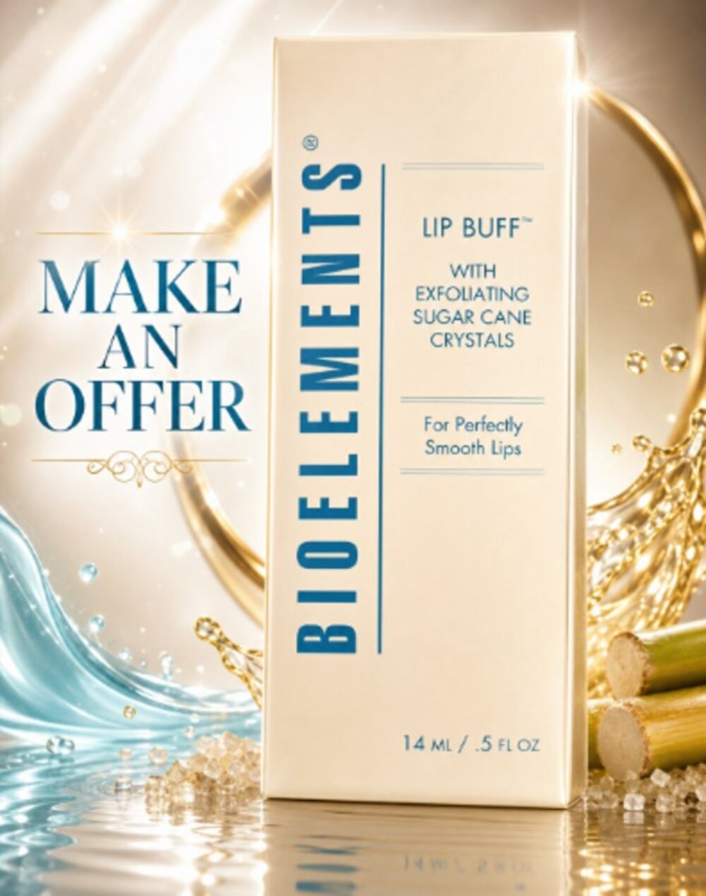 Bioelements Lip Buff Professional Skin Care Exfoliating Sugar Cane Crystals .5oz